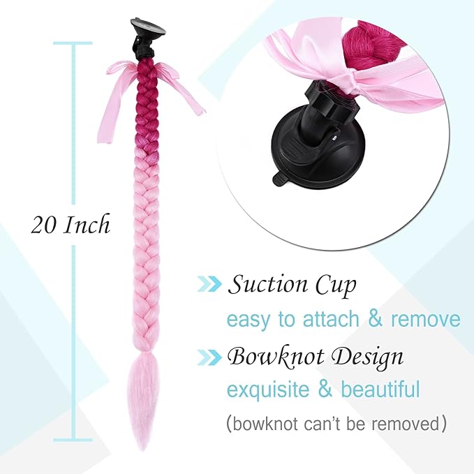 SEGO 1PCS/2PCS Helmet Pigtail Braids with Detachable Suction Cup Bowknot Ponytail Hair Many Colors (Helmet not Included)