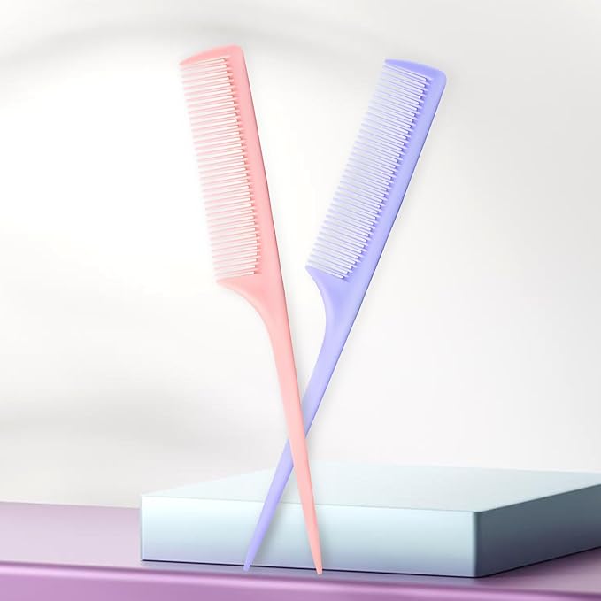 Rat Tail Combs for Parting,Fine Tooth Teasing Comb-Heat Resistant Anti Static Parting Combs for Braiding,Root Teasing-Styling Combs Set for Women,Suit for Wet Dry Hair((Pink&Purple)