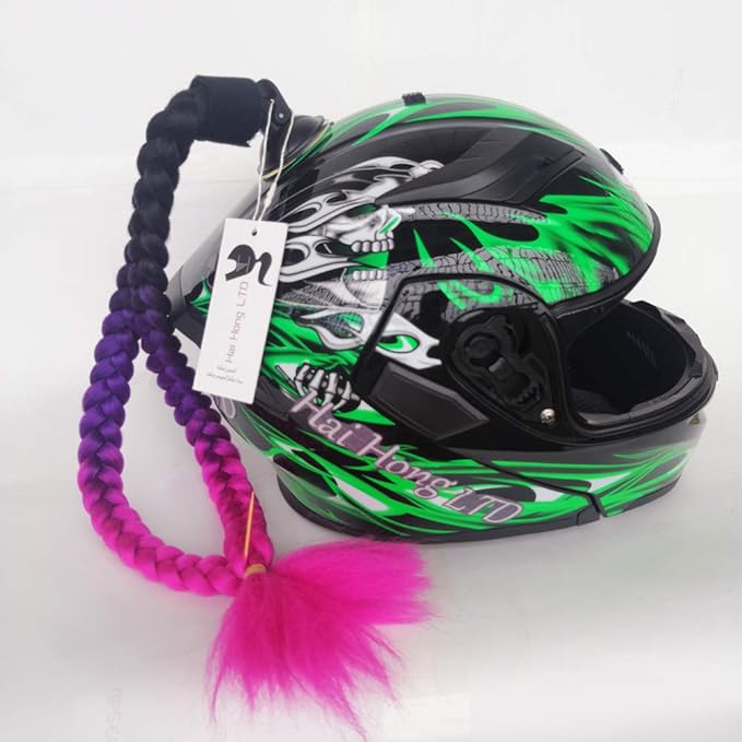 Helmet Pigtail Motorcycle Helmet Ponytail Bicycle Helmet Braids Hair Tails Used for Any Helmets/Reusable Design 24Inch 2pcs Together (Helmet Not Included)