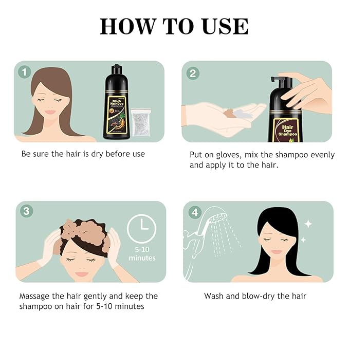 Fvquhvo Black Hair Dye for Gray Hair, Instant Hair Dye Shampoo, Hair Color Shampoo for Women Men, Lasting Shampoo Hair Dye & Black Hair Shampoo, Shampoo Para Canas, Champu Para Canas 16.90 Fl Oz