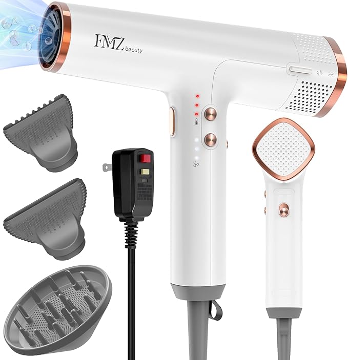 FMZ Professional Ionic Hair Blow Dryer with Diffuser, 1875W High Speed 110000RPM BLDC Motor for Fast Dryring, Portable Mini Lightweight and Quiet, Curly Hair Dryer for Women Men Home Salon Travel Gift