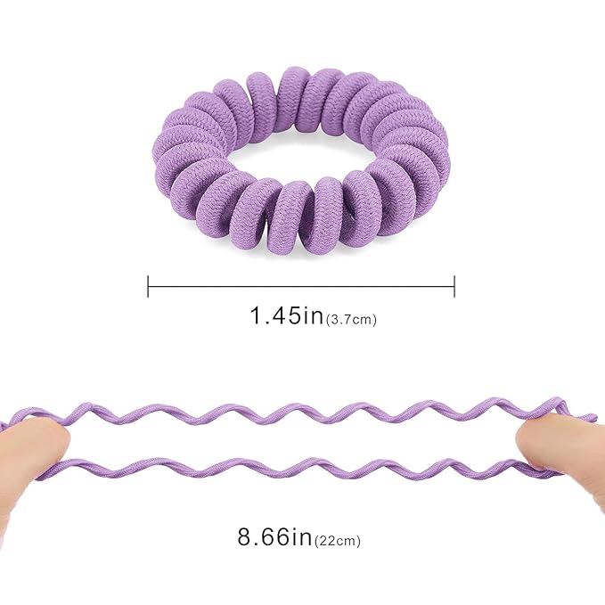 Spiral Hair Ties (12 Pcs, Cloth Purple) - Coil No Crease Ponytail Holders for All Hair Types with Plastic Spiral