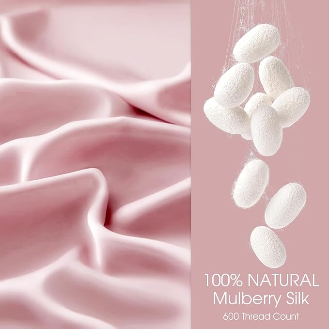 100% Silk Pillow Cases 2 Pack Queen Size Mulberry Silk Pillowcase for Hair and Skin Set of 2 Highest Grade 6A Silk Soft Breathable Cooling with Hidden Zipper, Pink