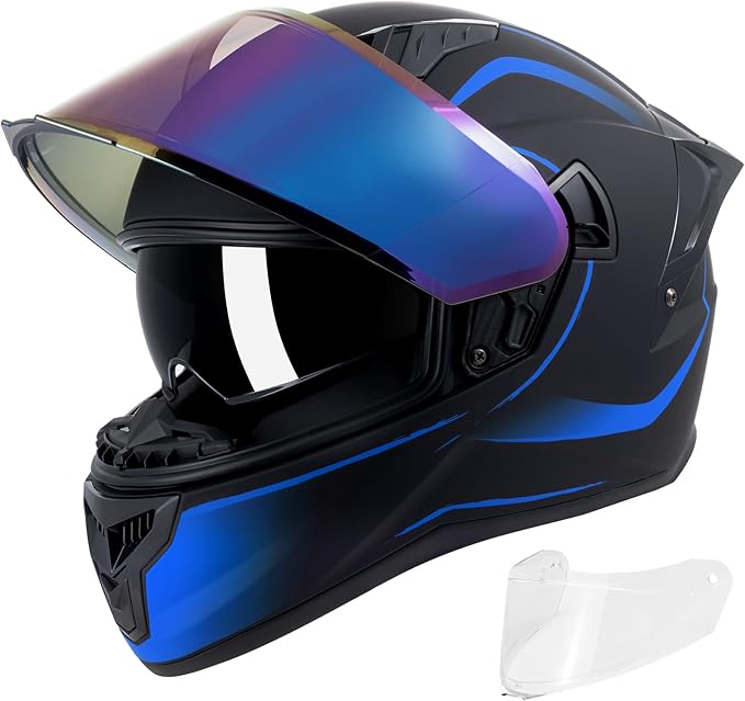 Full Face Motorcycle Helmets for Adult Men Women, DOT Approved Street Bike Racing Helmet Dual Visor Quick Release Buckle, Motorbike ADV Moped Helmet with Extra Clear Visor