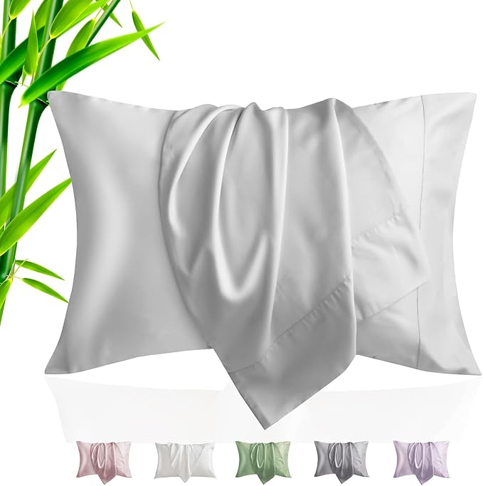 TELUS Pillow Cases King Size 2 Pack, Bamboo Rayon & Lyocell Pillowcase with Envelope Closure, Cooling Breathable Pillow Cover for Hot Sleeper & Night Sweats, 20x40 inch, Light Grey