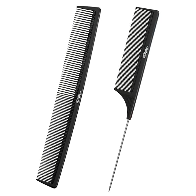 2Pcs Combs for Women and Men，Professional Black Carbon Fiber Teasing Comb，Combs for Hair Stylist, Fine and Wide Tooth Styling Comb for All Hair Types（Style 2）