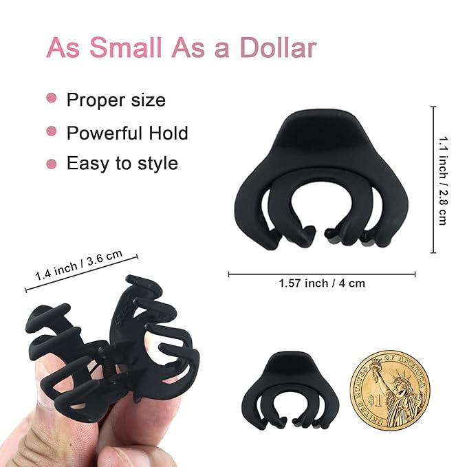MAORULU Hair Clip, Tiny Octopus Hair Clip for Thin/Medium Thick Hair Women Girls Kids, 1.5 Inch Mini Hair Jaw Clips Matte, 10 Pack with Gift Box (Black)