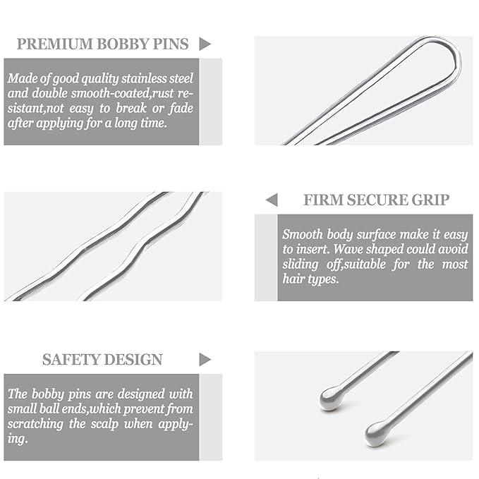 100PCS 2.4Inch U Shaped Hair Pins,Brown Bobby Pins for All Hair Types,Hair Pins for Women,Pain-Free U Pins for Buns With Box（Silver）