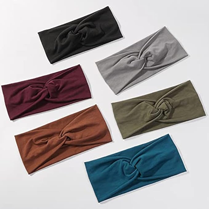 Artilady 6 Pack Wide Boho Headbands for Women - Soft Yoga Elastic Hair Bands for Girls Workout Running Sport Headwrap Non-slip Breathable (Warm Colors)