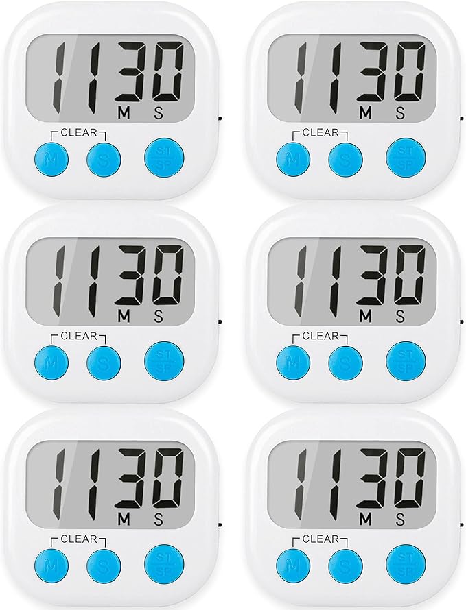 6 Pack Digital Kitchen Timers for Cooking Magnetic Timer for Cooking Loud Alarm White