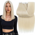 Full Shine Invisible Tape in Hair Extensions Human Hair Color 1000 Blonde Double Sided Machine Remy Injected Tape in Hair Extensions 14Inch 40Grams 20Pcs Add Volume Natural Look for Party Cosplay