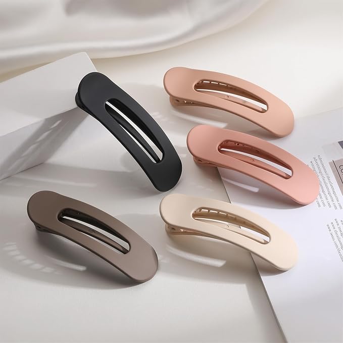5 Pcs Flat Hair Clips, Medium Lay Flat Claw Clips for Women Girls,Strong Hold Non-slip Matte Hair Claws for Thick Thin Hair(Brown&Pink)