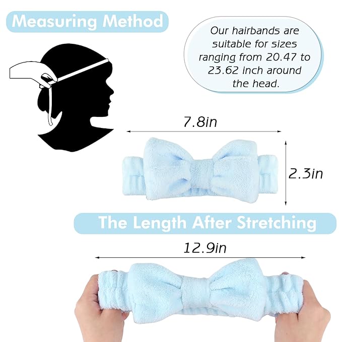 Zkptops 6Pcs Spa Headband for Washing Face Wristbands Set Women Bubble Skincare Makeup Sponge Blue Terry Cloth Padded Puffy Headband Bow Tie Hairband Cute Non Slip Thick Hair Accessory Gifts