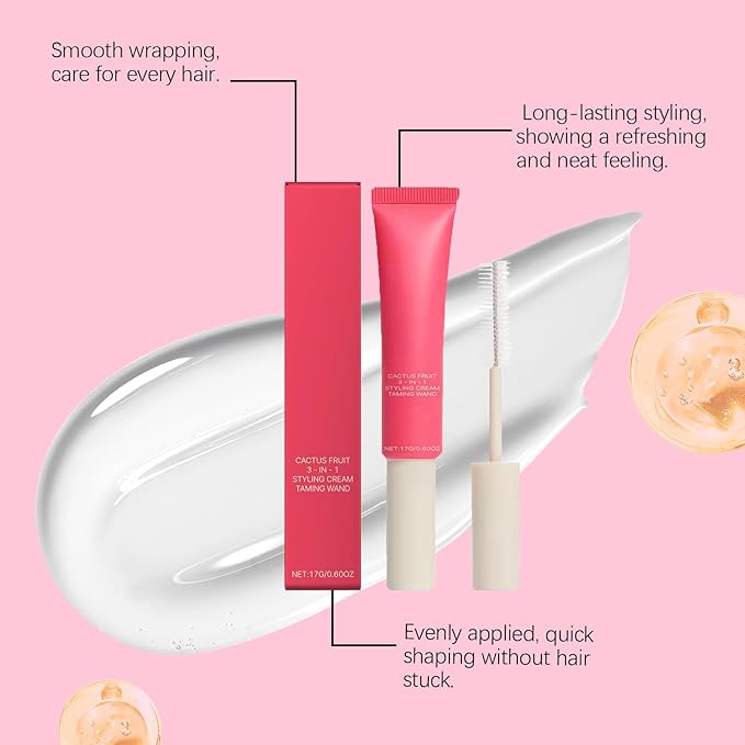3-In-1 Hair Cactus Fruit Styling Cream & Hair Taming Wand– Hair Care Styling Cream,Tame Flyaways,Style Edges,Natural Shine,Light and Non-Greasy ﻿ (1 PCS)