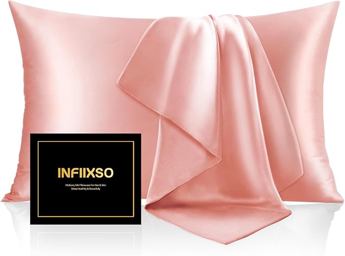 INFIIXSO Mulberry Silk Pillow Cases King Size Set of 2, Silk Pillowcase with Hidden Zipper 20"x36", Extraordinary Smooth and Soft Pillow Case for Hair and Skin(Blush Pink, 2 Pack)
