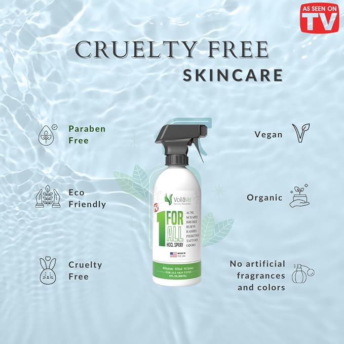 VoilaVe Pure Hypochlorous Acid Spray, All-in-One Skin Spray for Every Skin Type | HOCL Spray | Supports Acne, Scraps, Bruises, Rashes, Piercings, Tattoos, and Odors | Multi-Purpose Cleaner Spray 8 Oz
