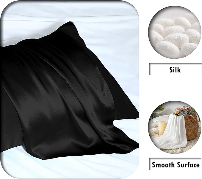 Silk Pillowcase for Hair and Skin,Soft,Breathable and Sliky 100% Queen Silk Pillow Case Set of 2,Both Sides Natural Mulberry Silk Pillowcases with Hidden Zipper(Queen Size 20"X 30",2pcs)
