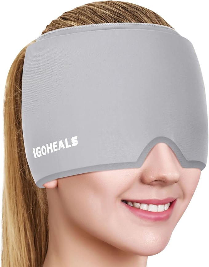 Cold Head Hat – Cooling Ice Cap Ice Pack Mask with Flexible Hot and Cold - Grey