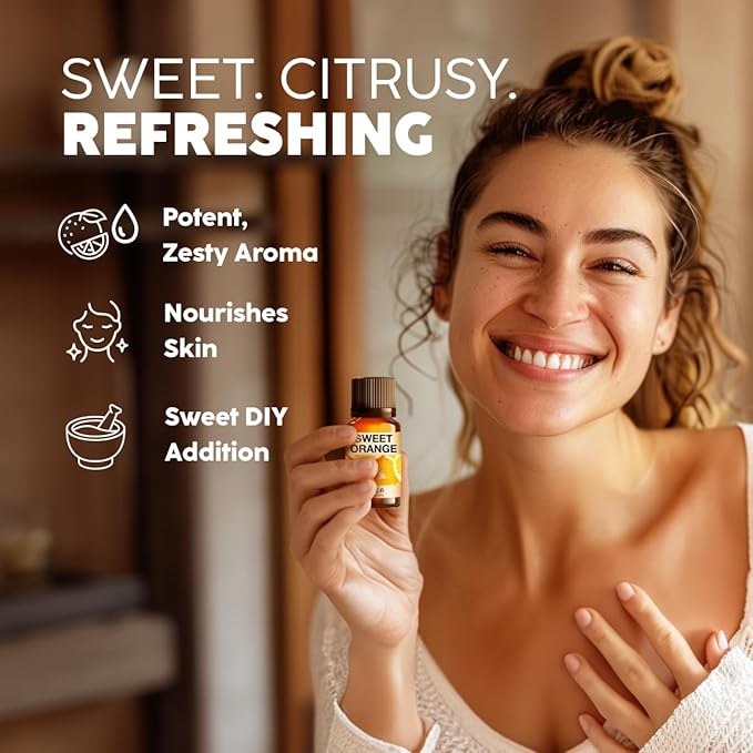 KUKKA Sweet Orange Essential Oils - 0.34 Fl Oz - for Hair, Skin, Diffuser, Aromatherapy & DIY Soap Making Scent