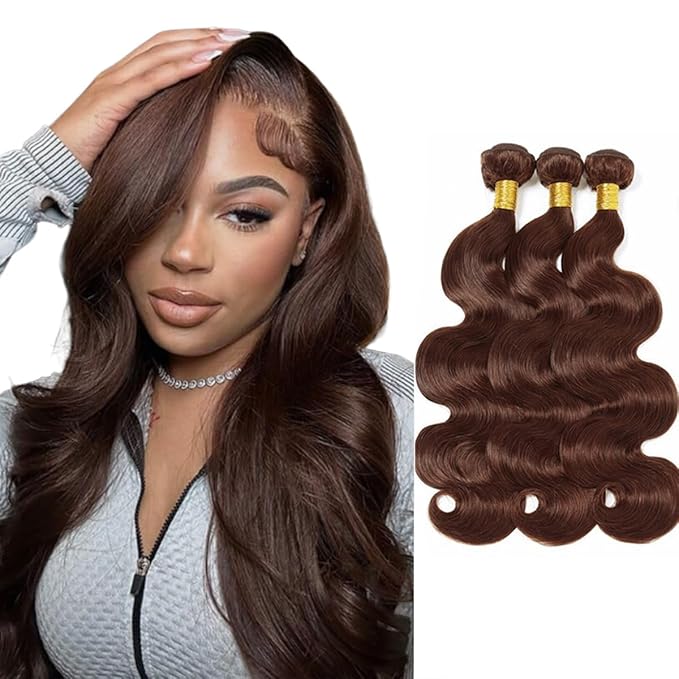 Color 4 Bundles Human Hair Brown Body Wave Bundles 16 18 20 Inch Niegmeag Brazilian Virgin Remy Hair Extensions Double Weft Soft and Silky Chocolate Brown Body Wave Bundle 150g