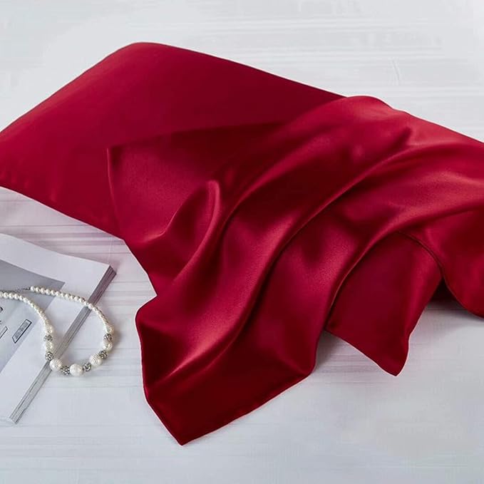 Red Silk Pillowcase for Hair and Skin Made in USA, 22 Momme Mulberry Silk Pillow Case with Zipper, 6A Grade Organic Fabric, Cooling, Anti Acne, Soft, 1 Pc 20"x30" (Queen, Red)