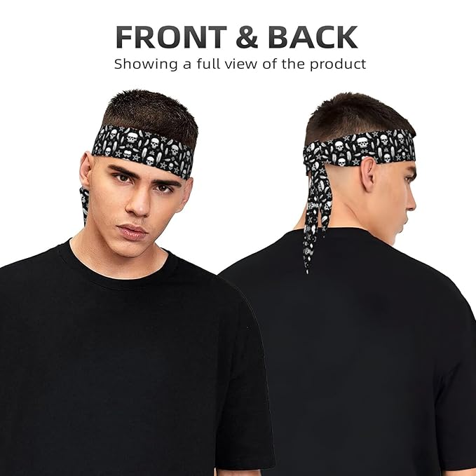 Men Women Fashion Sports Sweat Band Hair Accessories for Sports Workout Shower, Long Multifunction Goth Raven Crow Skull Moon Star Gothic Witch Magic Spirit Board Head Ribbon Headwear