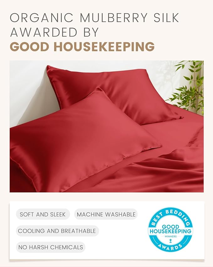 THXSILK 100% Pure Mulberry Silk Pillowcase for Hair and Skin, Grade 6A+ Real Mulberry Silk Body Pillowcase with Zipper, Ultra-Soft Breathable Silk Pillowcase(Red, Body Size 20"x54")