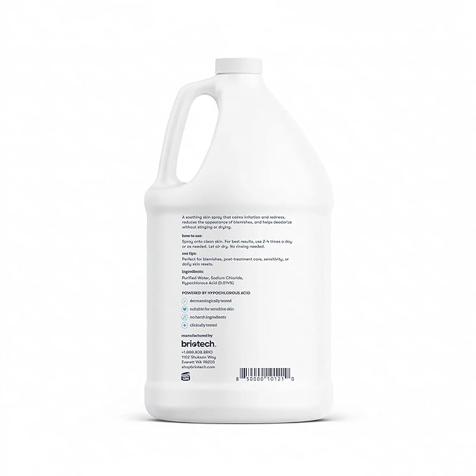 BRIOTECH Topical Skin Spray, Hypochlorous Acid for Sensitive Skin, HOCl Facial Mist, Full Body Support Against Irritation, Calm Redness, Soothe Foot & Scalp, 1 Gallon Refill (2 Pack)
