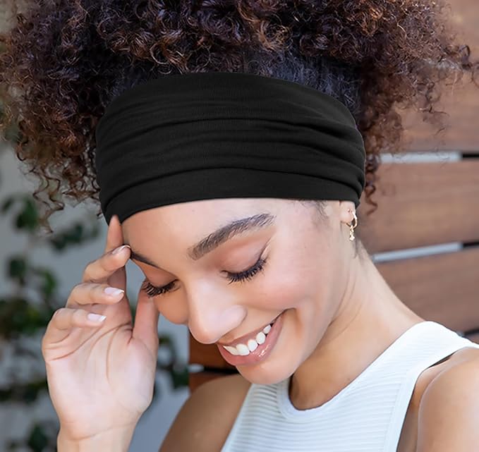 Huachi Black Headbands for Women Wide Headbands for Women Non Slip Thick Womens Headband Boho Elastic Hair Bands for Women's Hair Stretchy Sweat Head Band for Workout Running Working