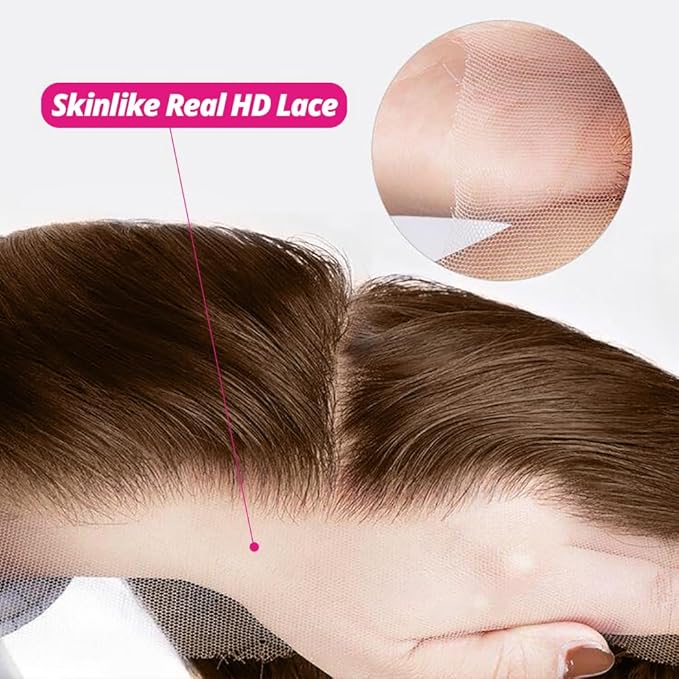 250% Density 5x5 SKINLIKE Real HD Lace Closure Wig, Loose Wave 0.10mm Ultra-thin Swiss Lace Pre-plucked Bleached Small Knots Chocolate Brown Human Hair Wig 22 Inch