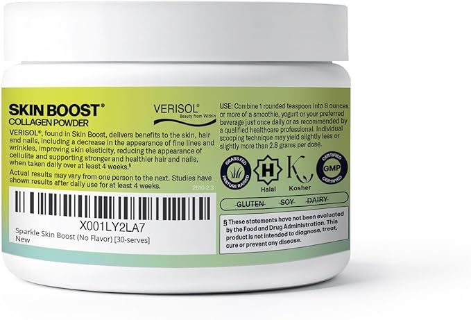Sparkle Wellness VERISOL Bioactive Hydrolyzed Collagen Peptides | Collagen Powder Supplement with Vitamin C for Skin, Hair & Nail Health | Skin Boost (No Flavor) [30-Serves]