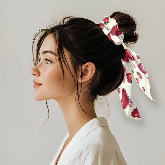 Heart Rose Mushroom Satin Hair Tie Thick Hair Valentine's Day Pack of 2 Knotted Bow Hair Scrunchies Elastic Hair Scarf Bow Scrunchy for Women