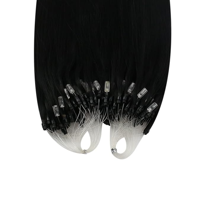 YoungSee Micro Bead Hair Extensions Real Human Hair Black Microlink Hair Extensions Human Hair Jet Black Beaded Hair Extension 24 Inch Micro Hair Extension Remy Hair Natural for Long Hair 50s 50g