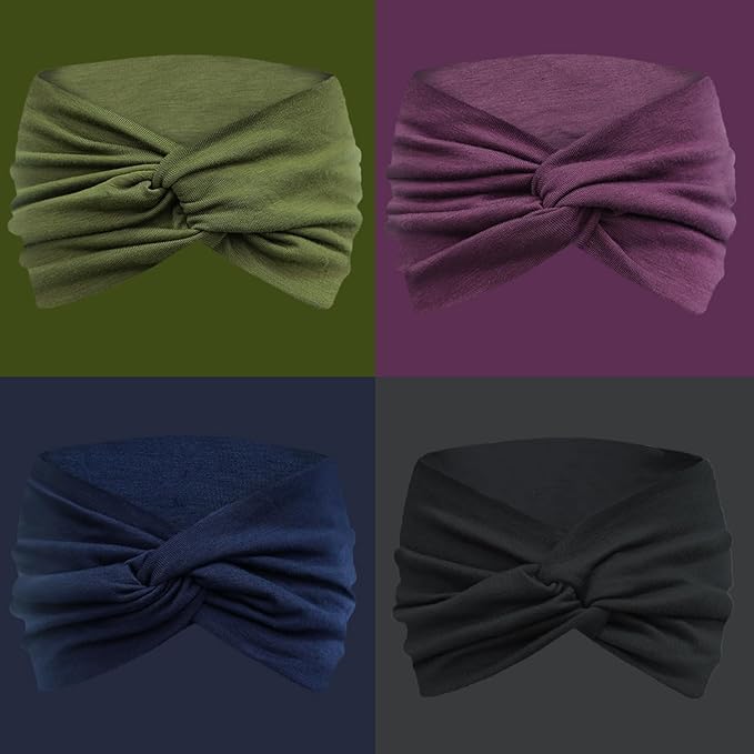 IVARYSS Extra Wide Headbands for Women Non-Slip, 7'' Large Twist Knotted Stretchy Wraps Head Bands Hair Accessories, 4 Pack, Solid Color