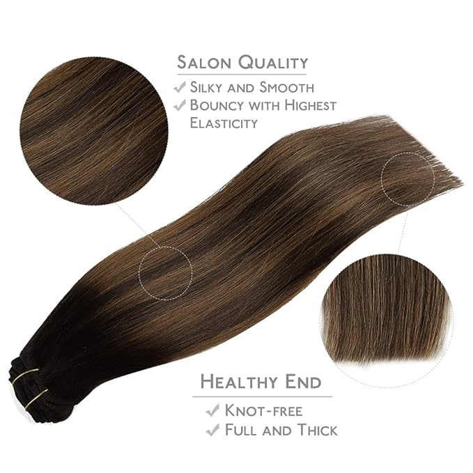 WENNALIFE Clip in Hair Extensions, 150g 20 Inch 9pcs Balayage Dark Brown to Chestnut Brown Remy Hair Thicker Double Weft Extensiones De Cabello Humano Con Clip Ins Straight Full Volume