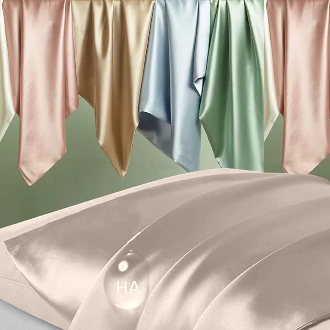 Silk Pillowcase 2 Pack, Natural Mulberry Silk Pillow Case, Anti Acne Silk Pillowcase for Hair and Skin, King Size Silk Satin Pillowcase Set of 2 with Hidden Zipper, Gifts for Women Men, Champagne