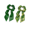 2 Pack St Patricks Green Four Leaf Hair Scarf for Women Ponytail Scrunchies Long Ribbon Scrunchies for Little Gilrs No Damage Knotted Bow