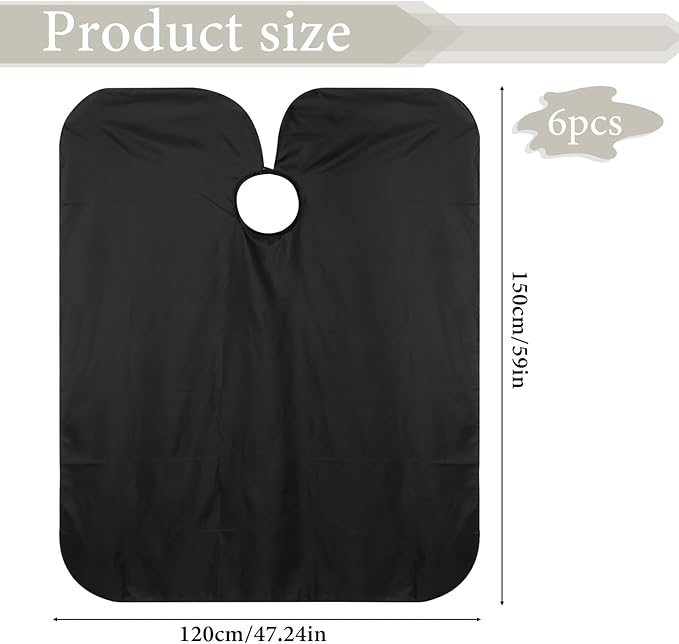 6 Pack Black Waterproof Hair Salon Cape Large Hair Cutting Salon Cape with Metal Snap Closure Haircut Apron for Women Men Hairstylists,Black