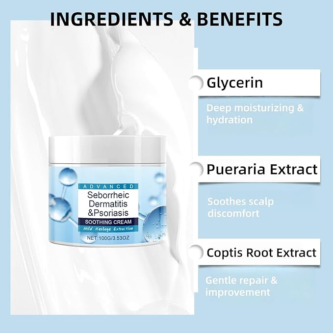Scalp Soothing Cream for Seborrheic Dermatitis & Psoriasis Relief - Moisturizing Treatment for Itchy Scalp, Dandruff Control with Natural Herbal Extracts - 100g (1 pcs)