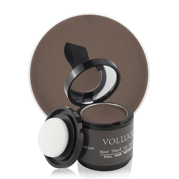 VOLLUCK Root Touch up Powder, Instant Hairline Powder for Thinning Areas and Gray Hair Coverage, Natural and Non-greasy Root Cover up for Women and Men (Medium Brown, 0.35 Ounce)