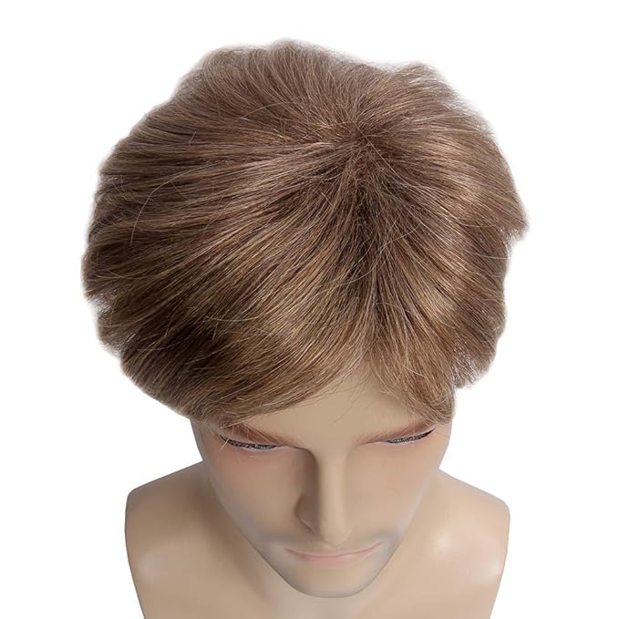 H&Bwig Men Short Toppers Hairpiece Clip in Hair Extensions for Covering White Loss Hair Toupee (Blonde)