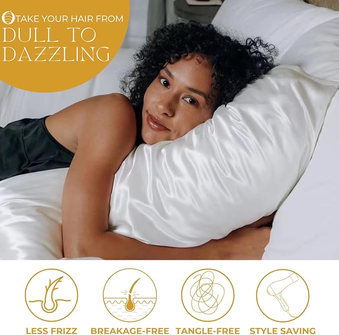 PROMEED 100% Mulberry Silk Pillowcases 2 Pack King Size, 23 Momme 6A+ Grade Natural Silk Pillow Cases Set of 2, Pure Silk Anti Acne Pillowcase (King 20"x36", White)