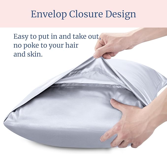 BEDELITE Satin Pillowcase for Hair and Skin, Super Soft and Cooling Similar to Silk Pillow Cases 2 Pack with Envelope Closure, Gift for Women Men(20"x26" Standard Size, Evening Haze)