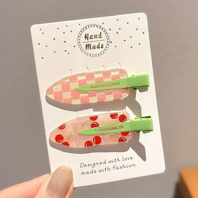 2 Pcs Cute fruit hair clip for Women Girls thick,thin hair.No Bend No Crease Hair Clips for styling sectioning hair barretters fine (Cherry yogurt)