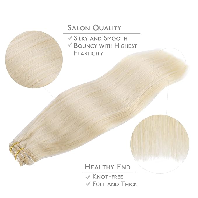 Wennalife Clip in Human Hair Extensions, 22 Inch 150g 9pcs Real Human Hair, Platinum Blonde Remy Hair Clip Ins Double Weft