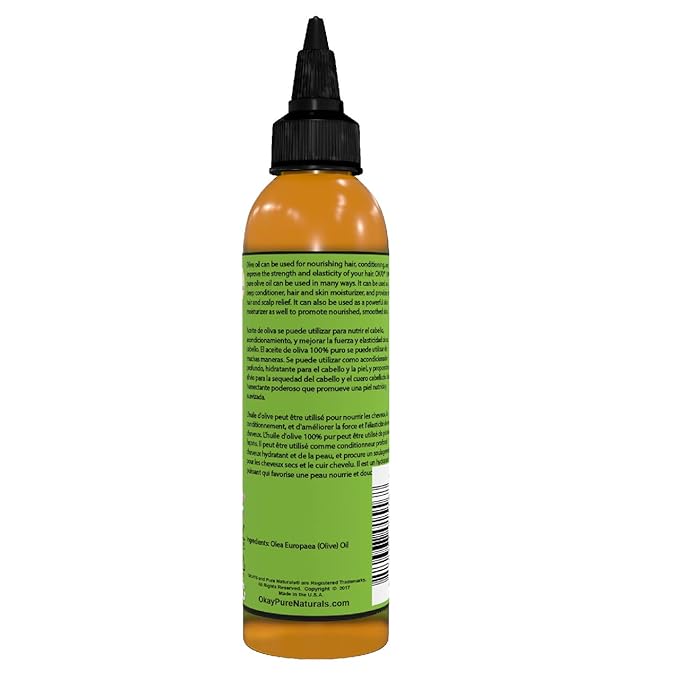OKAY 100% Pure Natural Olive Oil for Skin & Hair - Cold Pressed Olive Oil for Skin Care, After Shower Body Moisturizer for Women & Men, Use for Massage, Hair Health - 4 Fl Oz (Pack of 1)