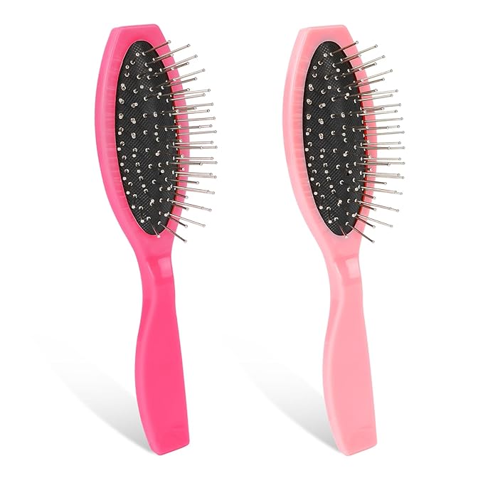 Metal Hair Brush,2 Pack Small Doll Wig Brush for Synthetic Wig Wire Cushion Brush Portable Stainless Steel Bristle Detangler Hairbrush Professional Wig Hair Combs Hair Extension Brush for Women