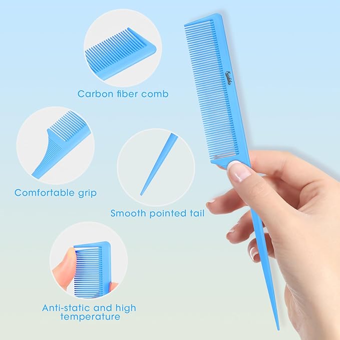 Rat Tail Comb 2Pcs Rat Tail Combs for Women, Fine Tooth Parting Tip Carbon Fiber Root Teasing Anti Static Combs for Styling (2Pcs Blue)