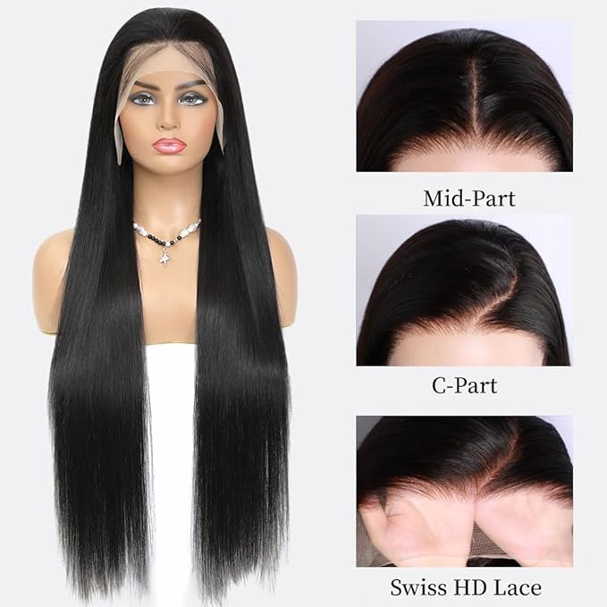 32 Inch 13x6 Lace Front Wigs Human Hair Full Real Virgin Hair Can Last 6-9 Months Life Straight Human Hair Wig 200% Density Soft Silky Smooth HD Lace Frontal Wigs Tangle-Free Natural Black