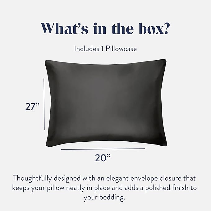 Brooklinen Mulberry Silk Pillowcase – 100% Pure Silk Pillow Case, Soft & Durable, Anti-Friction Comfort, Hight Quality Smooth Texture – Machine Washable & Breathable – Standard Size (Carbon)